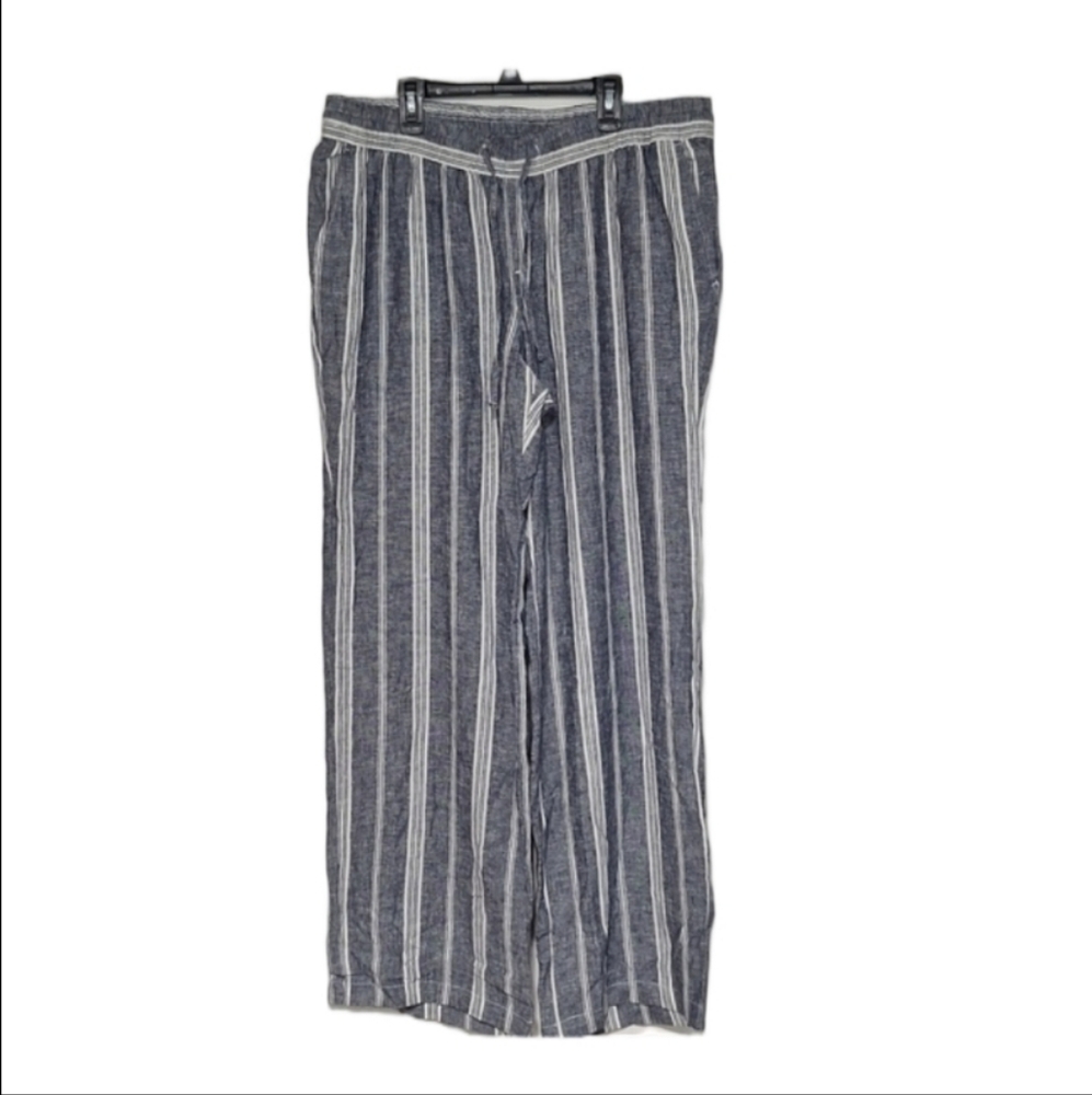 Old Navy Linen Wide Leg Stripe Pants Blue White